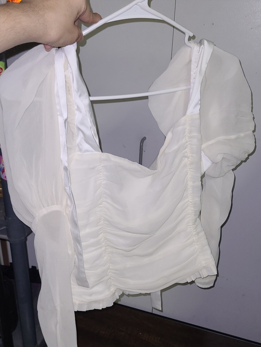 For Love & Lemons White Puff Sleeve Ruched Square Neck Top